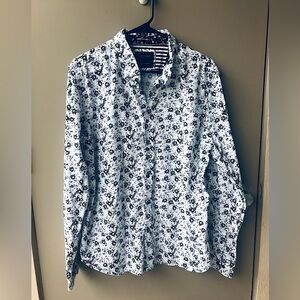 Cactus Man Navy and White Long Sleeve Floral Shirt Size XL
